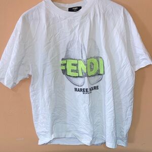 Fendi White and Green Graphic Tee